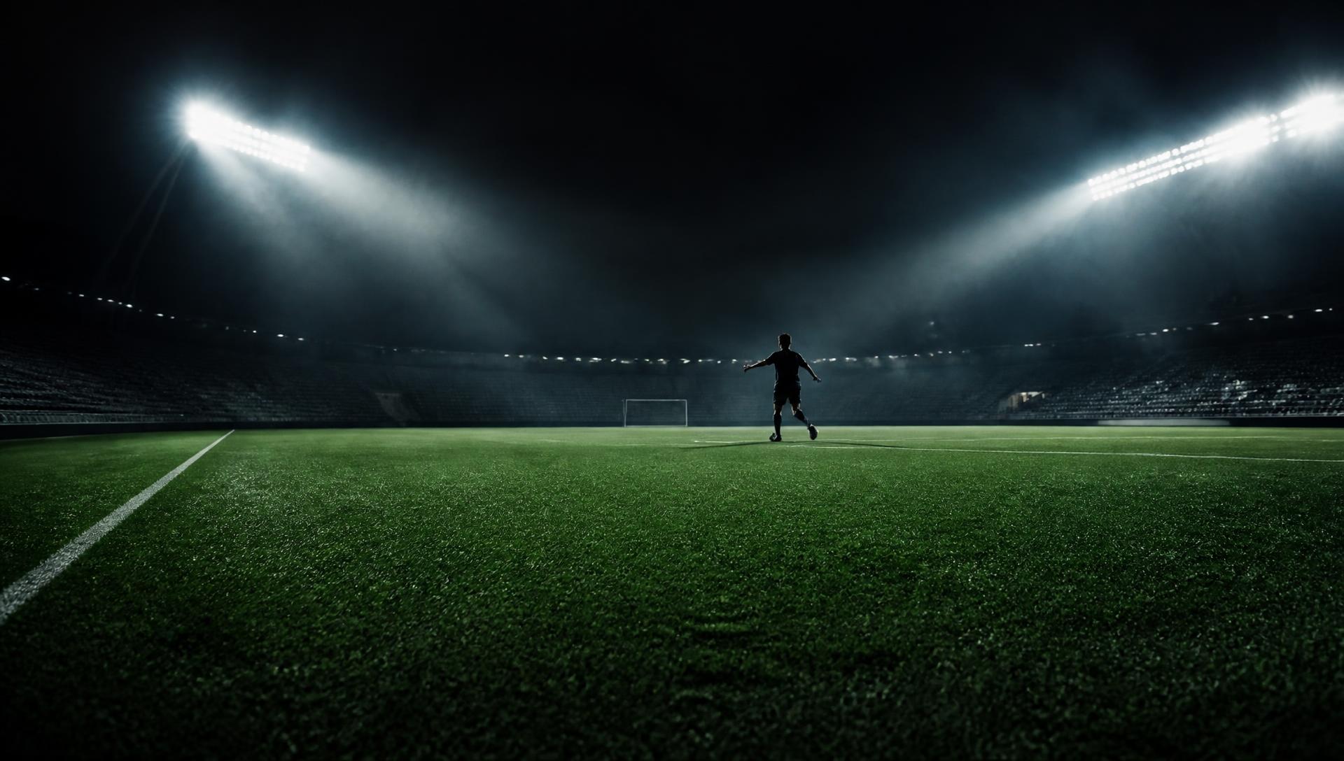 Floodlit stadium pitch at night
